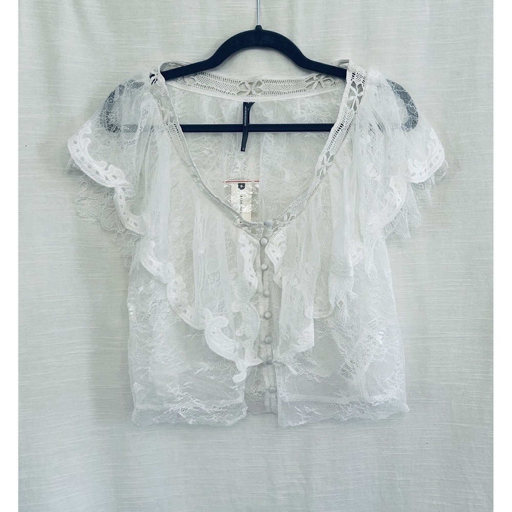 By Anthropologie Lace NWT Lace Boho Festival Popover Top With Ruffle
